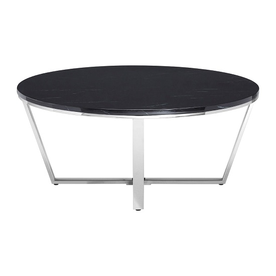 Armenia Faux Marble Coffee Table Round In Black And Chrome Legs