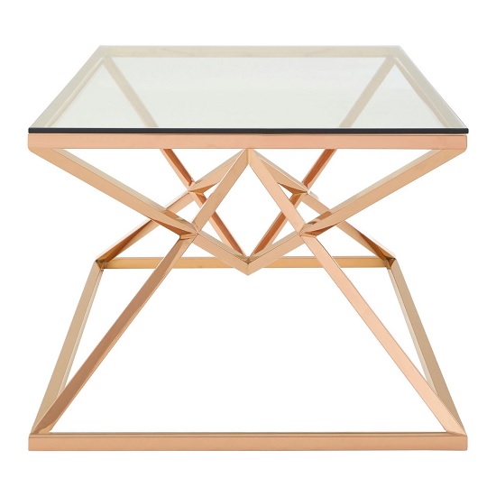 Armenia Glass Coffee Table In Clear With Rose Gold Steel Frame_2