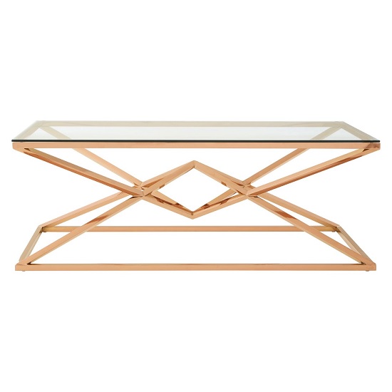 Armenia Glass Coffee Table In Clear With Rose Gold Steel Frame_3