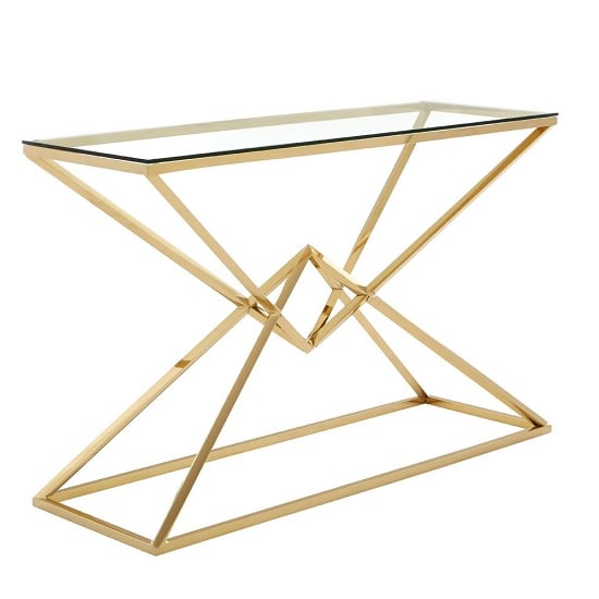 Armenia Glass Console Table With Champagne Gold Steel Frame