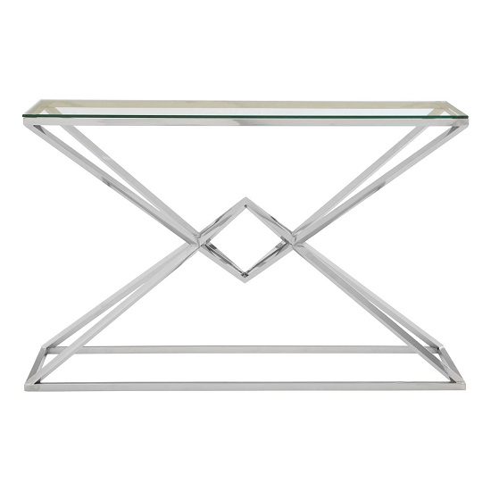 Armenia Glass Console Table In Clear With Stainless Steel Frame_3