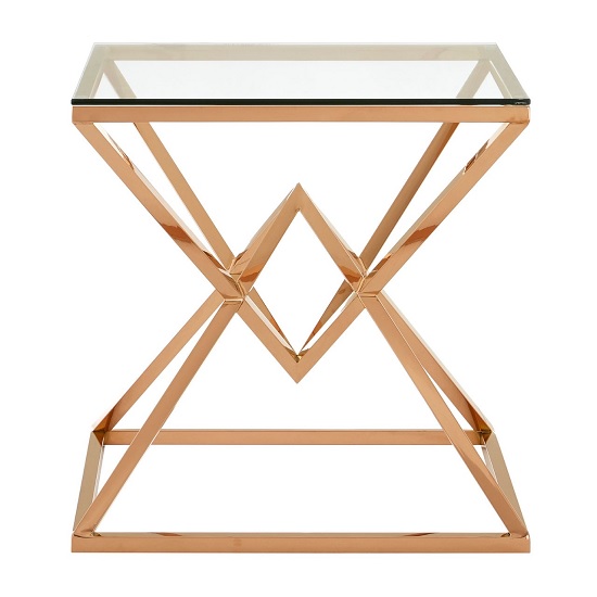 Armenia Glass End Table In Clear With Rose Gold Steel Frame_2