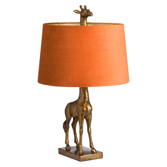 Arminian Giraffe Table Lamp In Antique Gold With Orange Shade_1
