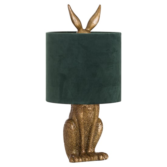 Arminian Hare Table Lamp In Antique Gold With Green Shade