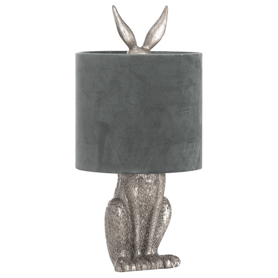 Read more about Arminian hare table lamp in antique silver with grey shade