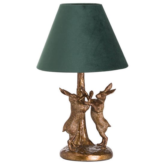 Arminian Marching Hare Table Lamp In Gold With Green Shade