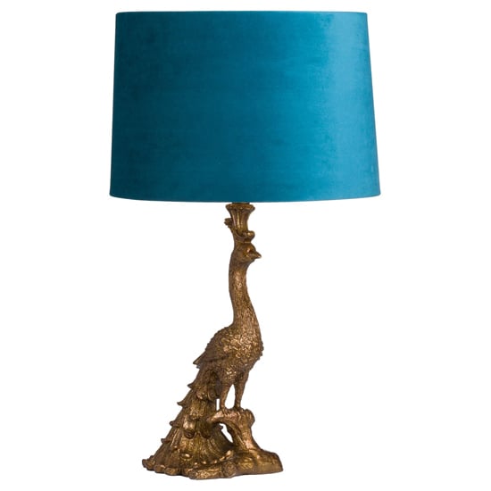 Arminian Peacock Table Lamp In Antique Gold With Teal Shade_2