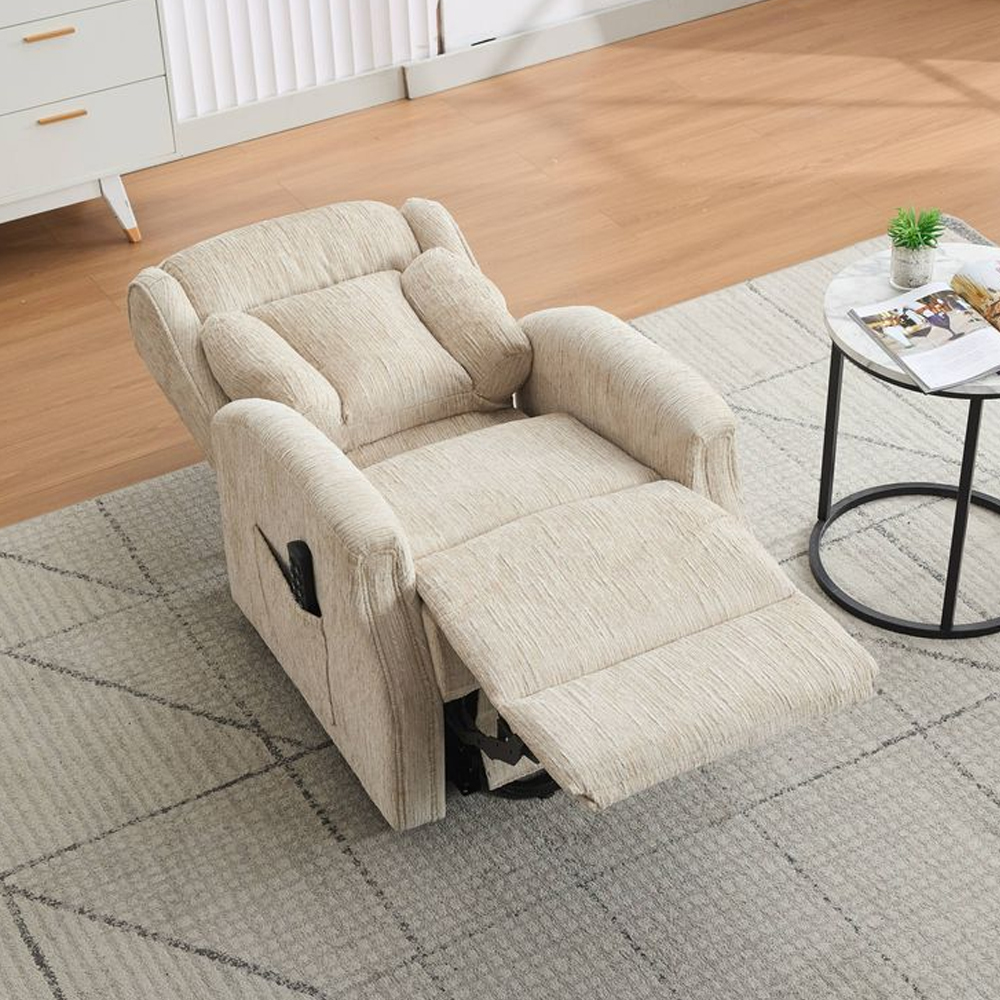 Armino Fabric Quadruple Motor Recliner Chair in Natural