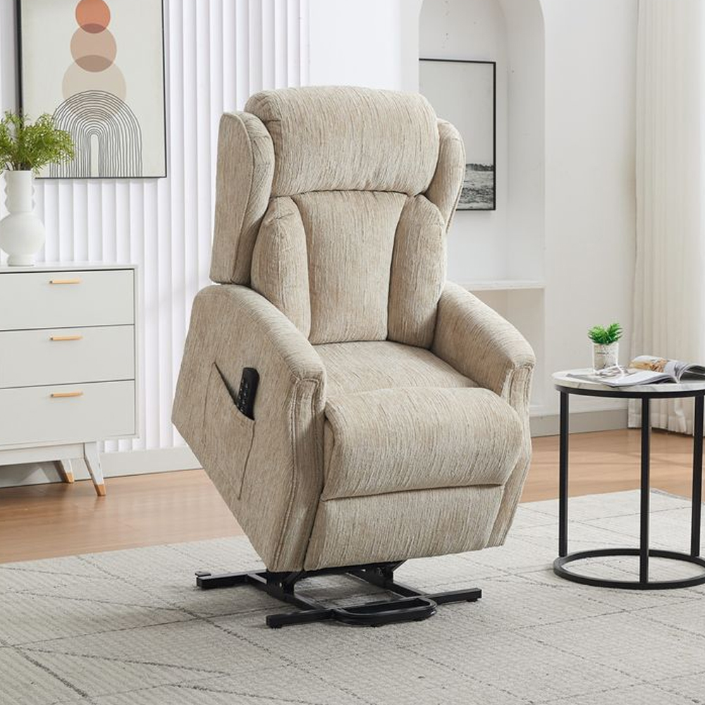 Armino Fabric Quadruple Motor Recliner Chair in Natural
