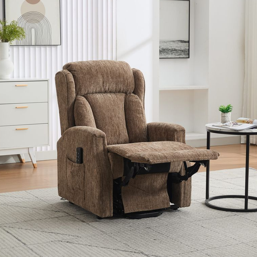 Armino Fabric Quadruple Motor Recliner Chair in Truffle