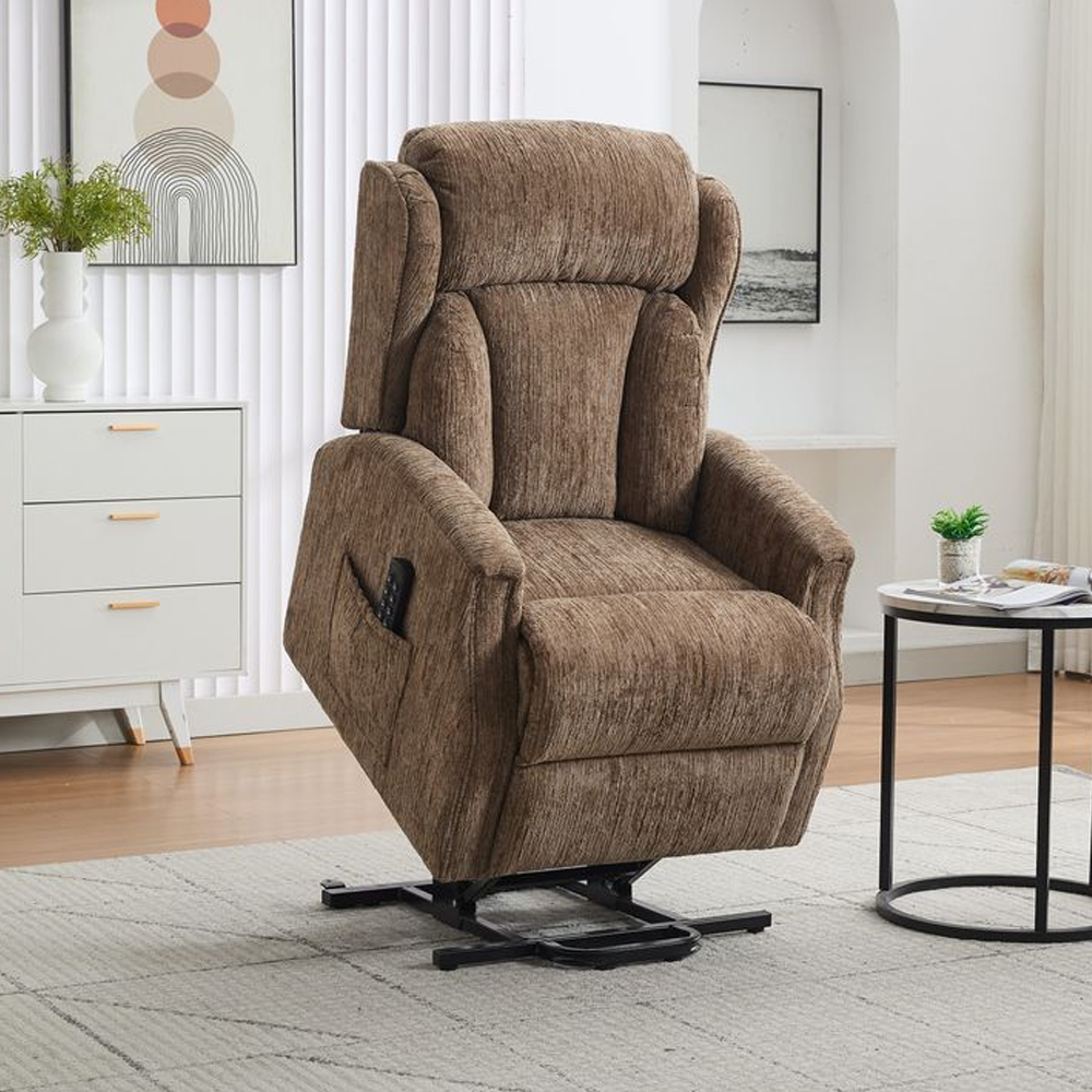 Armino Fabric Quadruple Motor Recliner Chair in Truffle