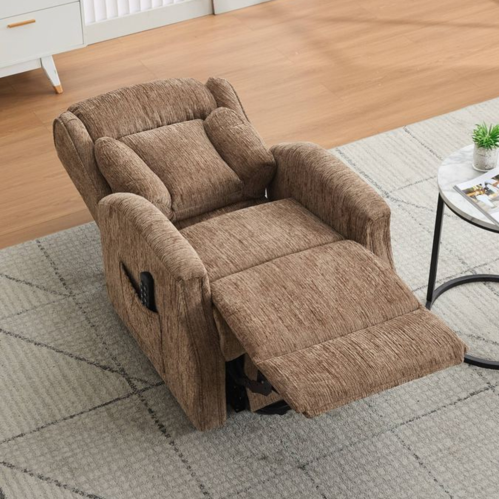 Armino Fabric Quadruple Motor Recliner Chair in Truffle