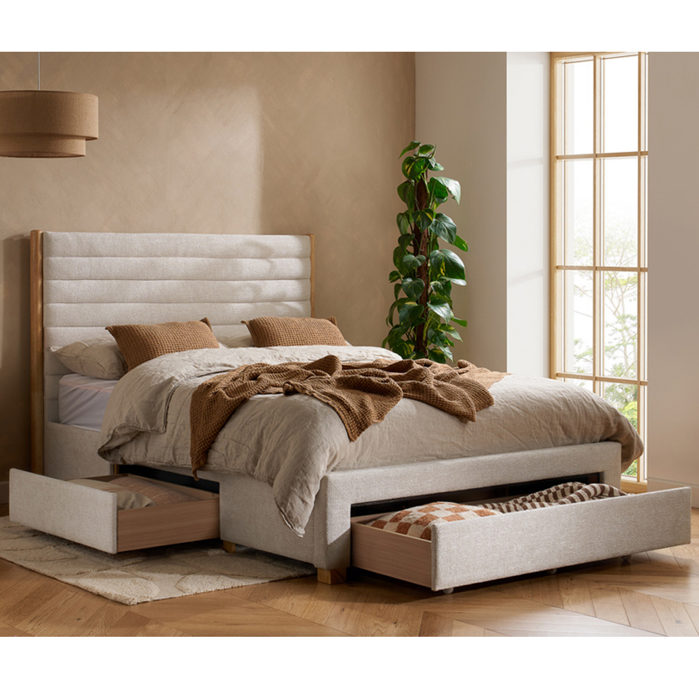 Arnhem Velvet King Size Bed With 3 Drawers In Grey