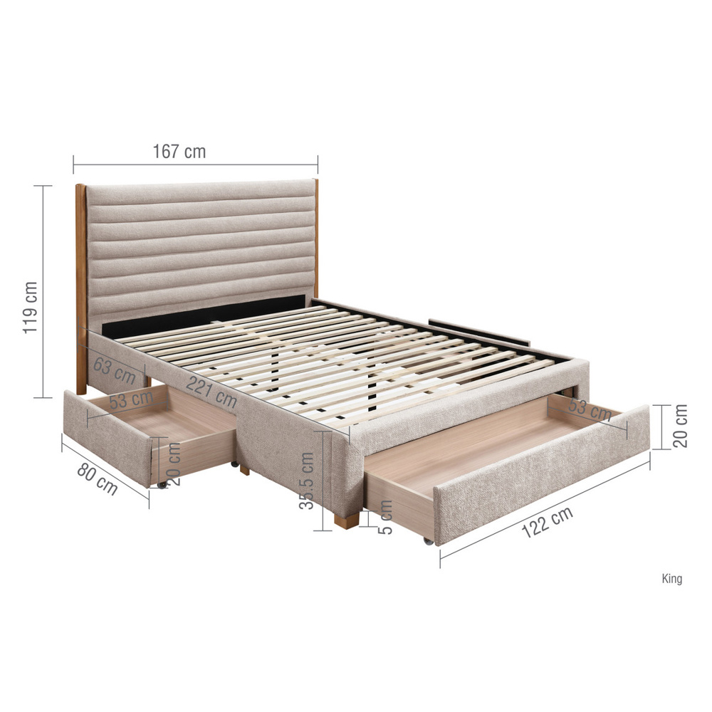 Arnhem Velvet King Size Bed With 3 Drawers In Grey