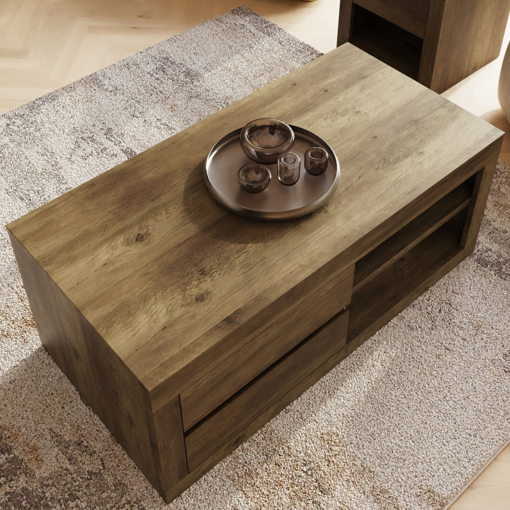 Arnhem Wooden Coffee Table With 2 Drawers - Knotty Oak