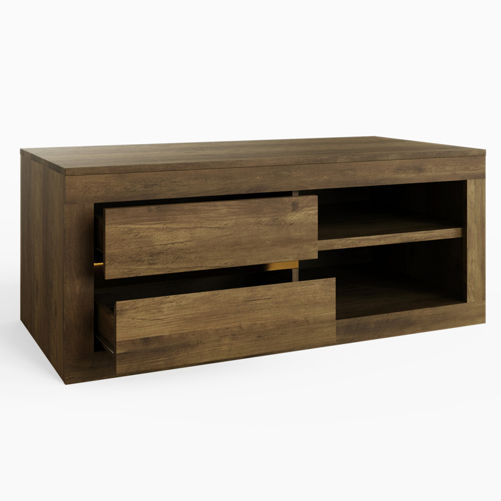 Arnhem Wooden Coffee Table With 2 Drawers - Knotty Oak
