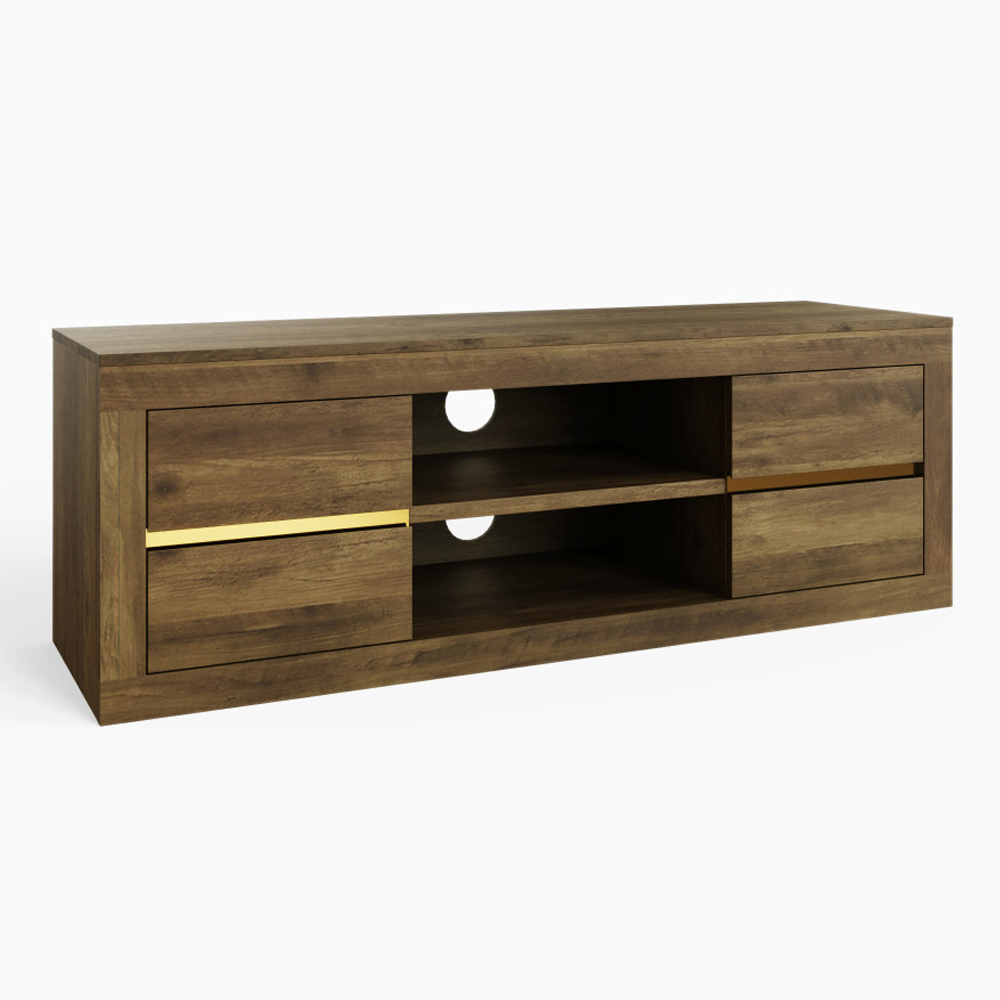 Arnhem Wooden TV Stand With 4 Drawers Knotty Oak