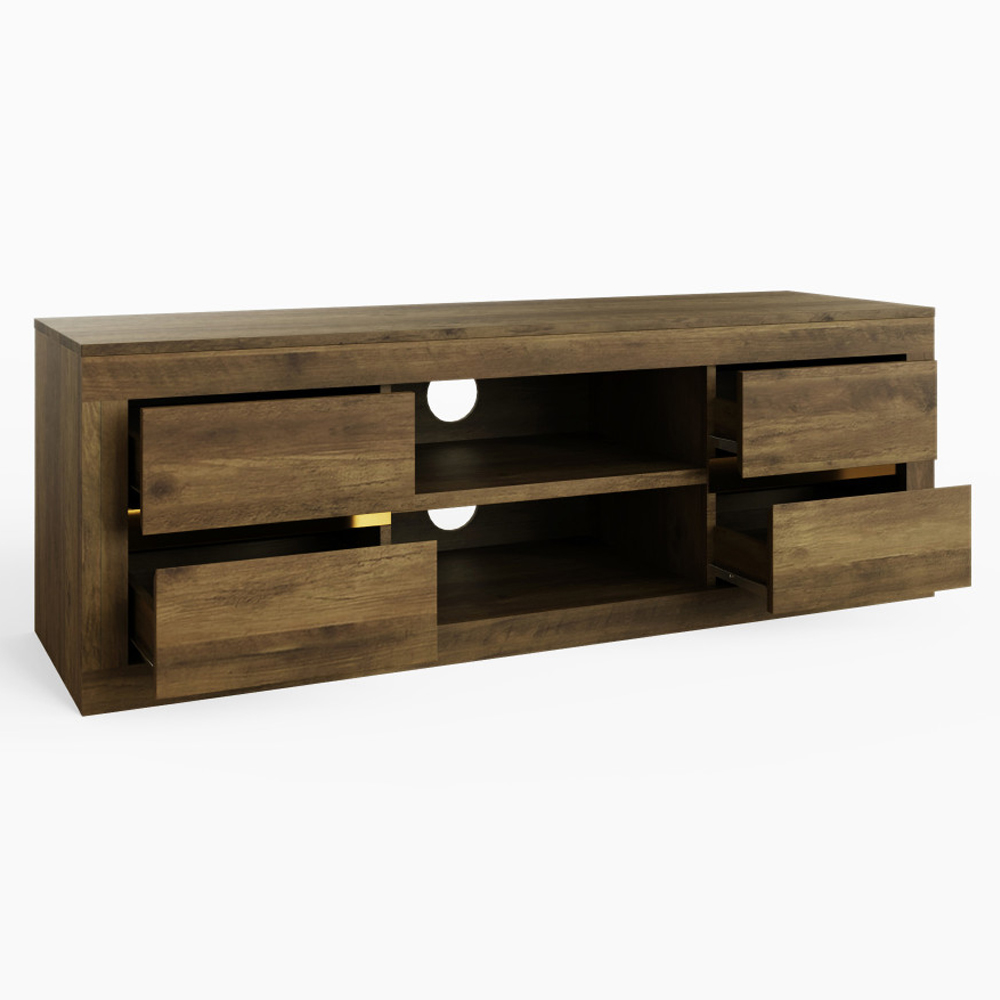 Arnhem Wooden TV Stand With 4 Drawers Knotty Oak