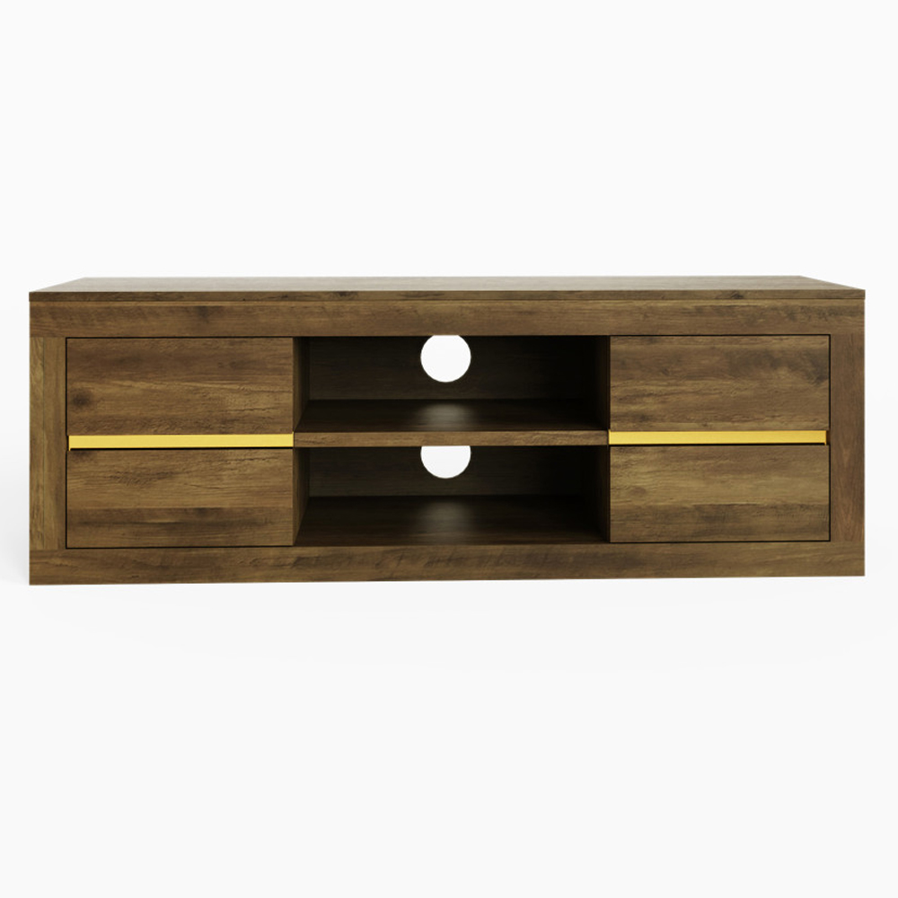Arnhem Wooden TV Stand With 4 Drawers Knotty Oak