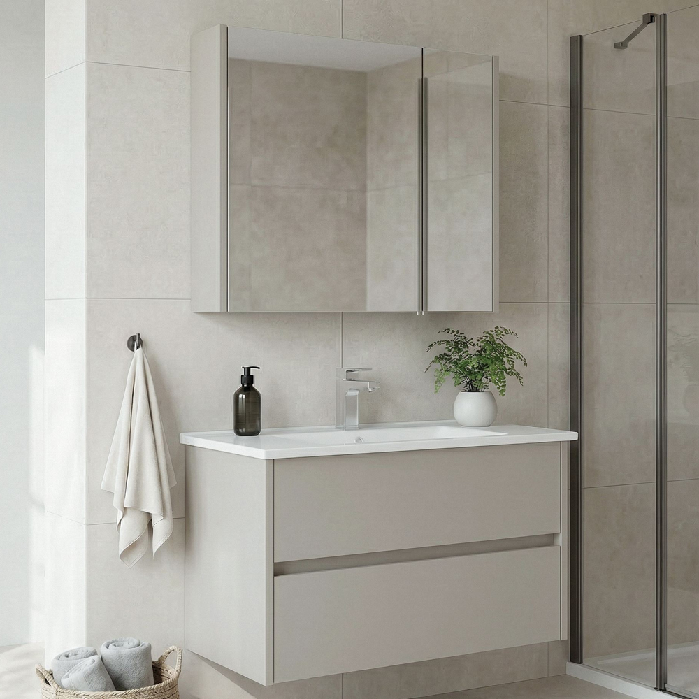 Arno Large Wooden Bathroom Furniture Set with 2 Doors 2 Drawers in Cashmere