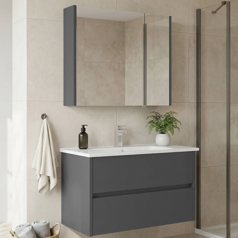Arno Large Wooden Bathroom Furniture Set with 2 Doors 2 Drawers in Grey