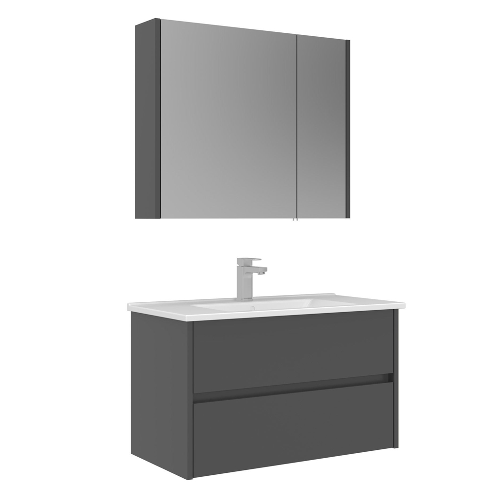 Arno Large Wooden Bathroom Furniture Set with 2 Doors 2 Drawers in Grey