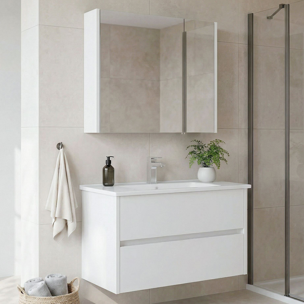 Arno Large Wooden Bathroom Furniture Set with 2 Doors 2 Drawers in White
