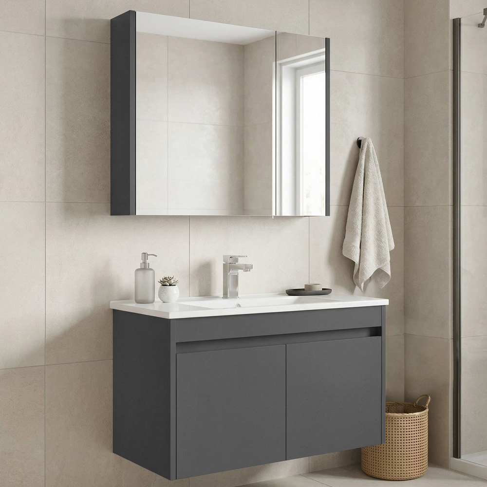Arno Large Wooden Bathroom Furniture Set with 4 Doors in Grey