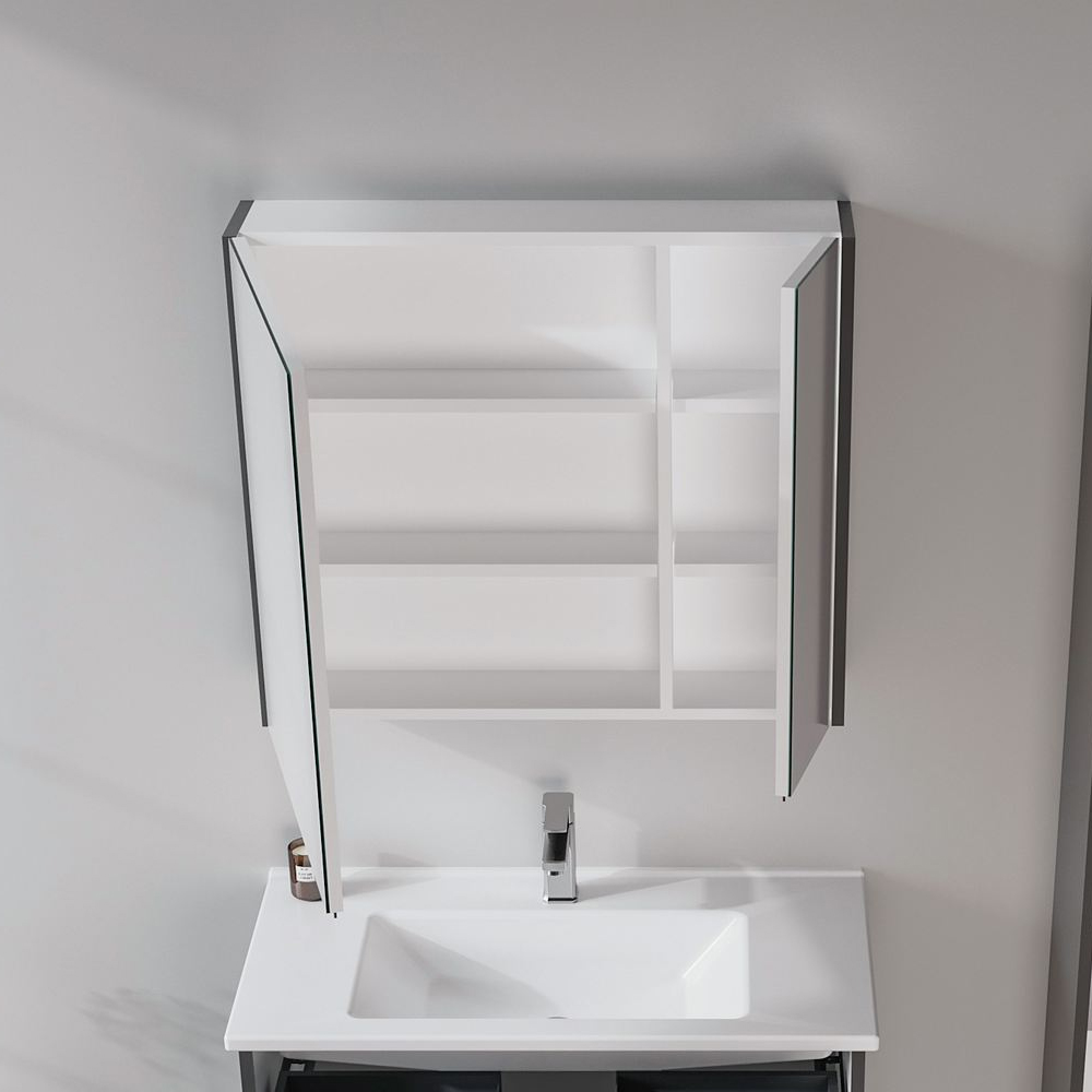 Arno Large Wooden Wall Mounted Bathroom Mirror Cabinet in Grey and Anthracite