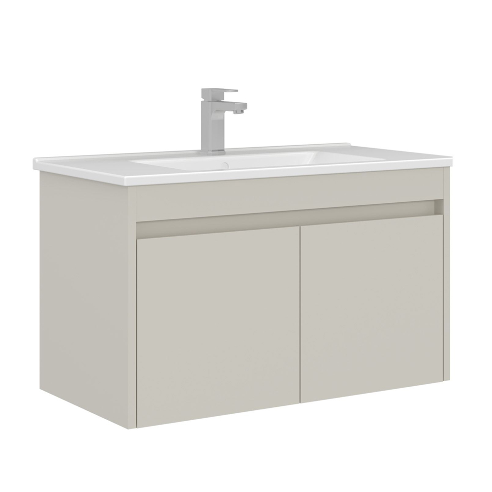Arno Large Wooden Wall Mounted Vanity Unit with 2 Doors in Cashmere