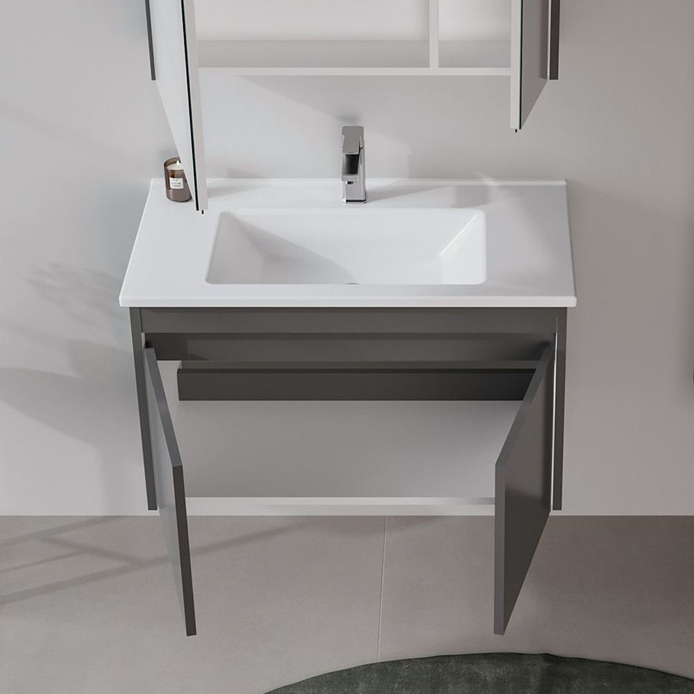 Arno Large Wooden Wall Mounted Vanity Unit with 2 Doors in Grey