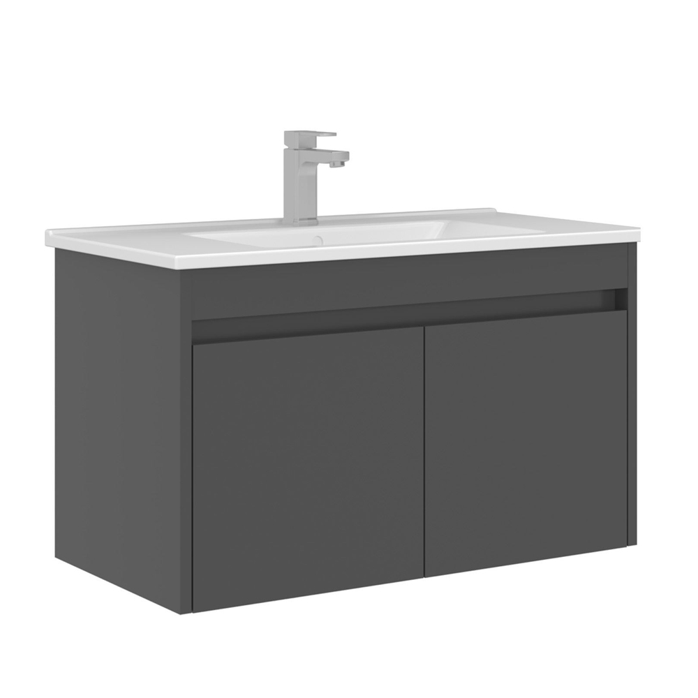 Arno Large Wooden Wall Mounted Vanity Unit with 2 Doors in Grey
