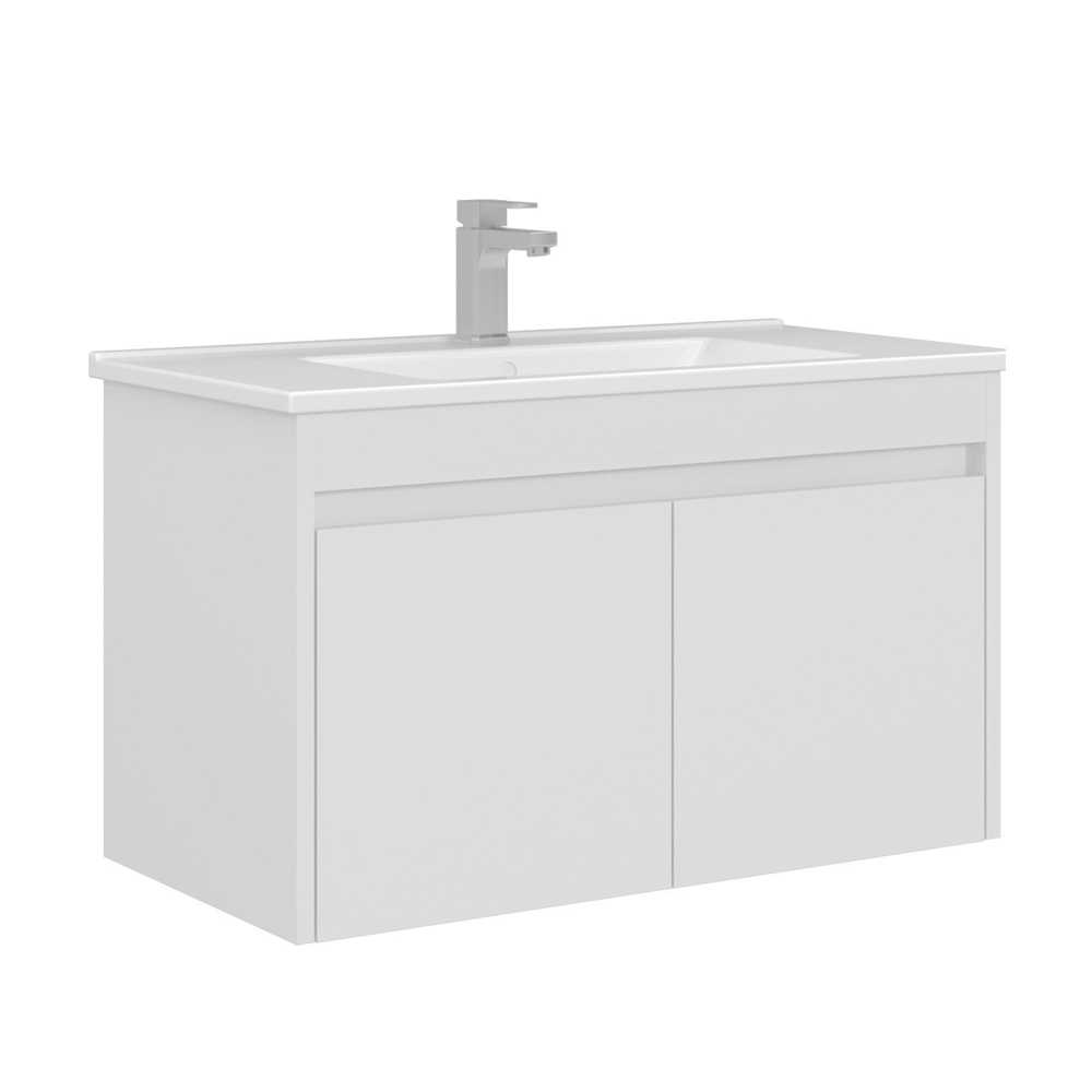 Arno Large Wooden Wall Mounted Vanity Unit with 2 Doors in White