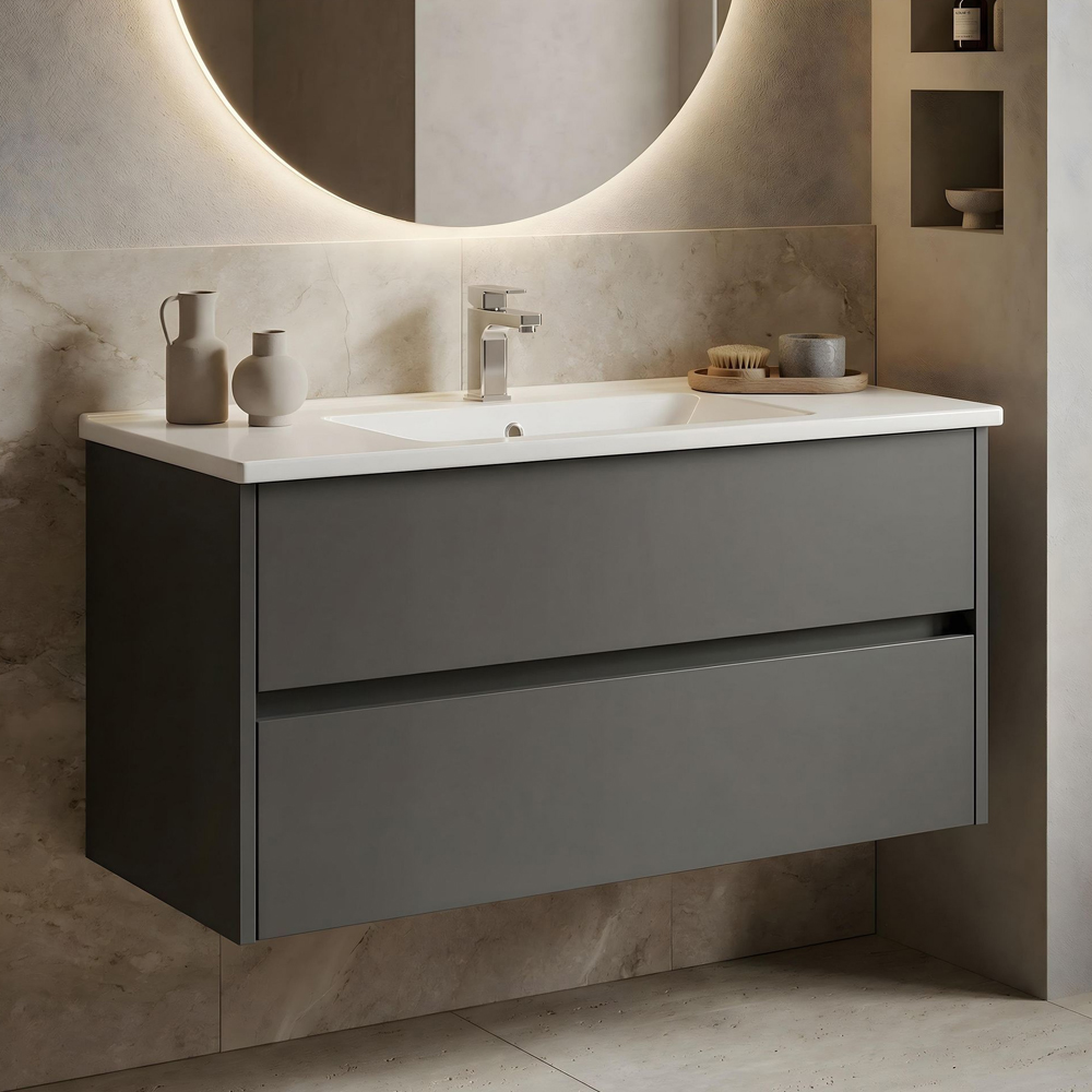 Arno Large Wooden Wall Mounted Vanity Unit with 2 Drawers in Anthracite
