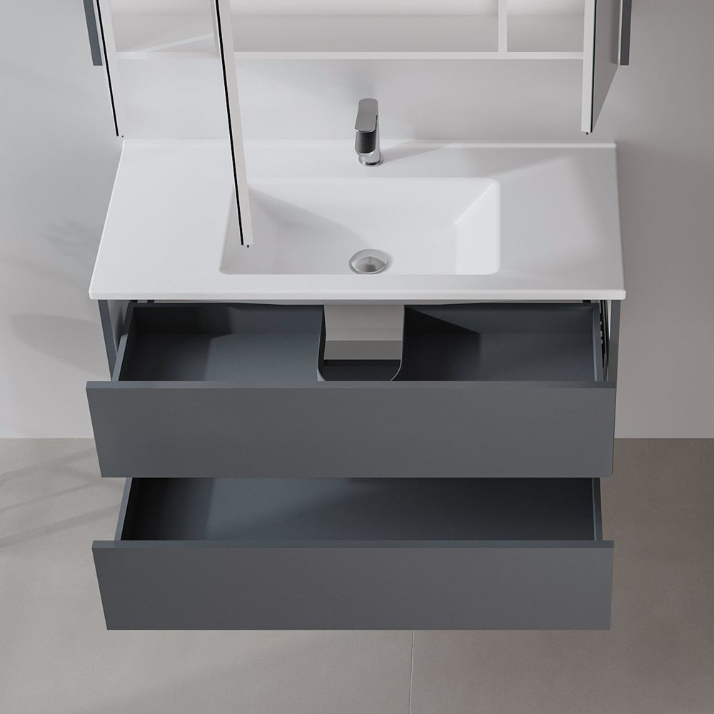 Arno Large Wooden Wall Mounted Vanity Unit with 2 Drawers in Anthracite