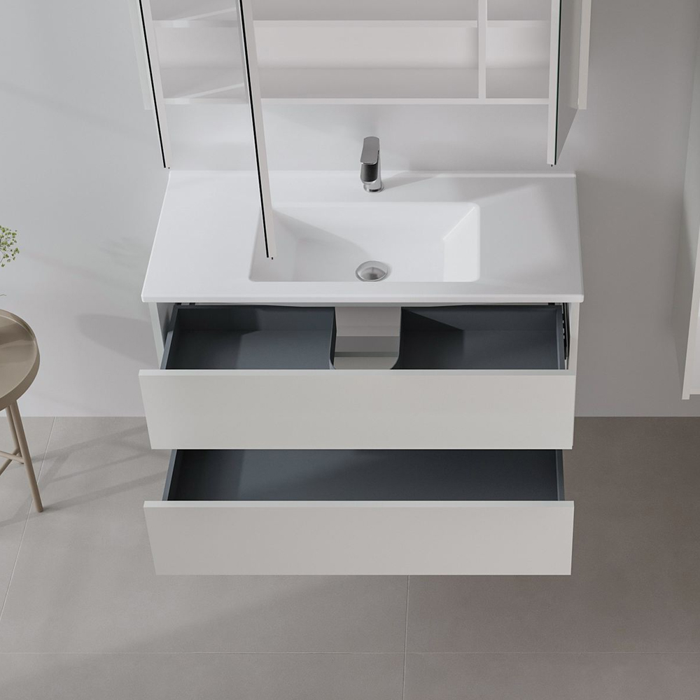 Arno Large Wooden Wall Mounted Vanity Unit with 2 Drawers in Cashmere