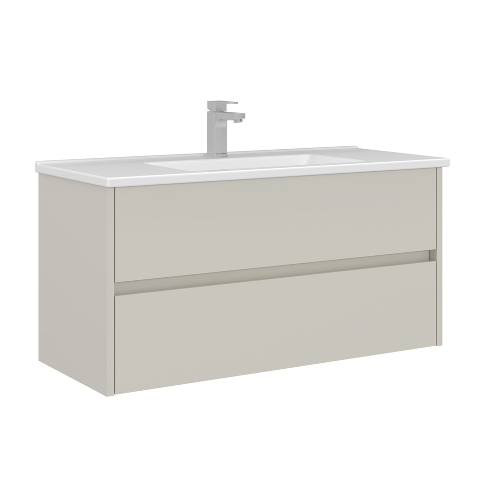 Arno Large Wooden Wall Mounted Vanity Unit with 2 Drawers in Cashmere
