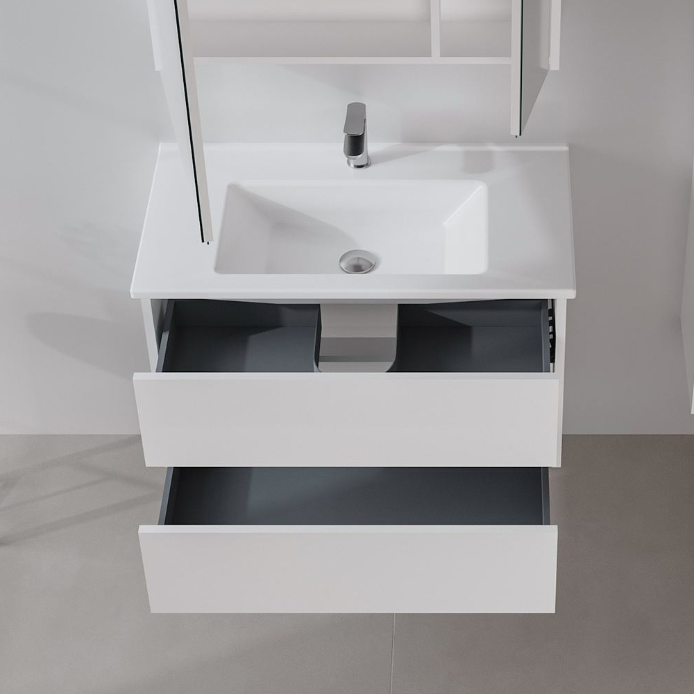 Arno Large Wooden Wall Mounted Vanity Unit with 2 Drawers in White