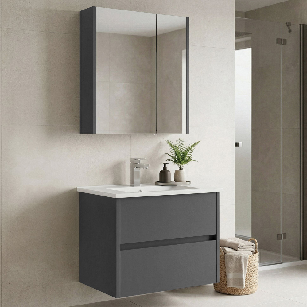 Arno Small Wooden Bathroom Furniture Set with 2 Doors 2 Drawers in Grey