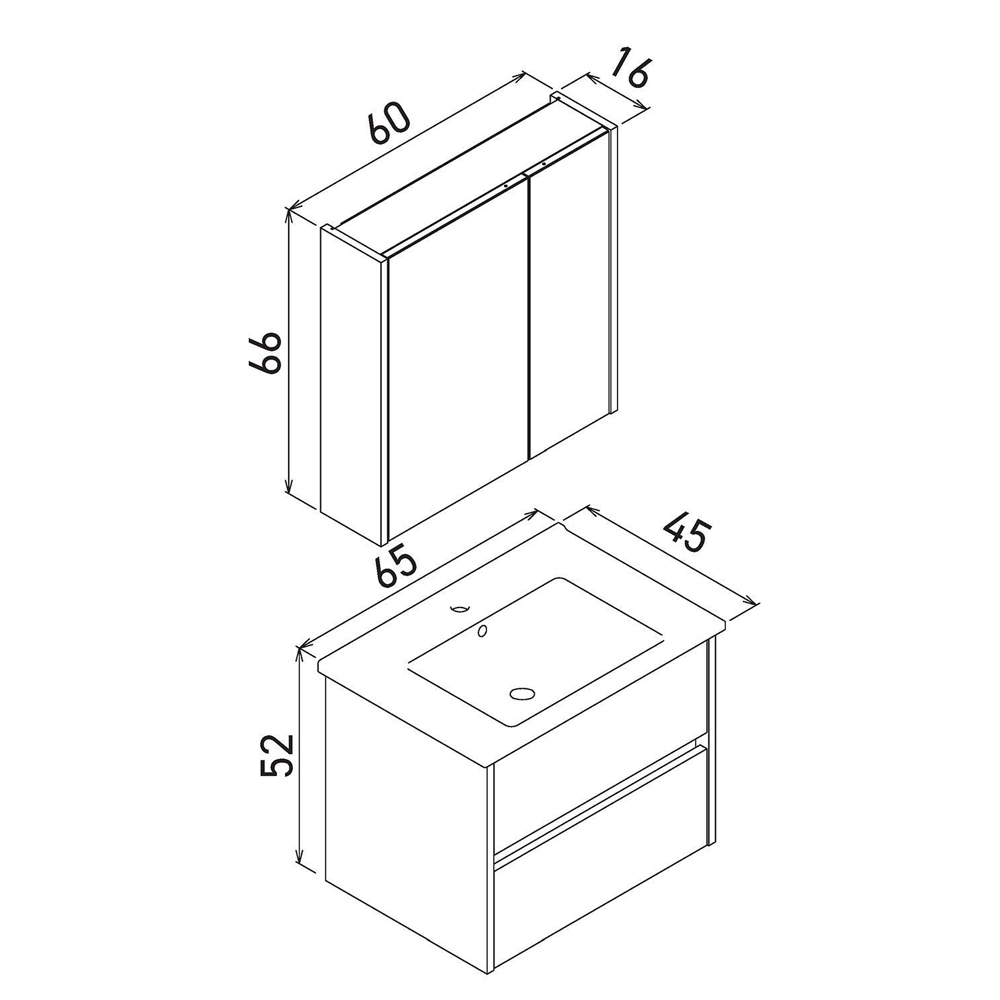 Arno Small Wooden Bathroom Furniture Set with 2 Doors 2 Drawers in White