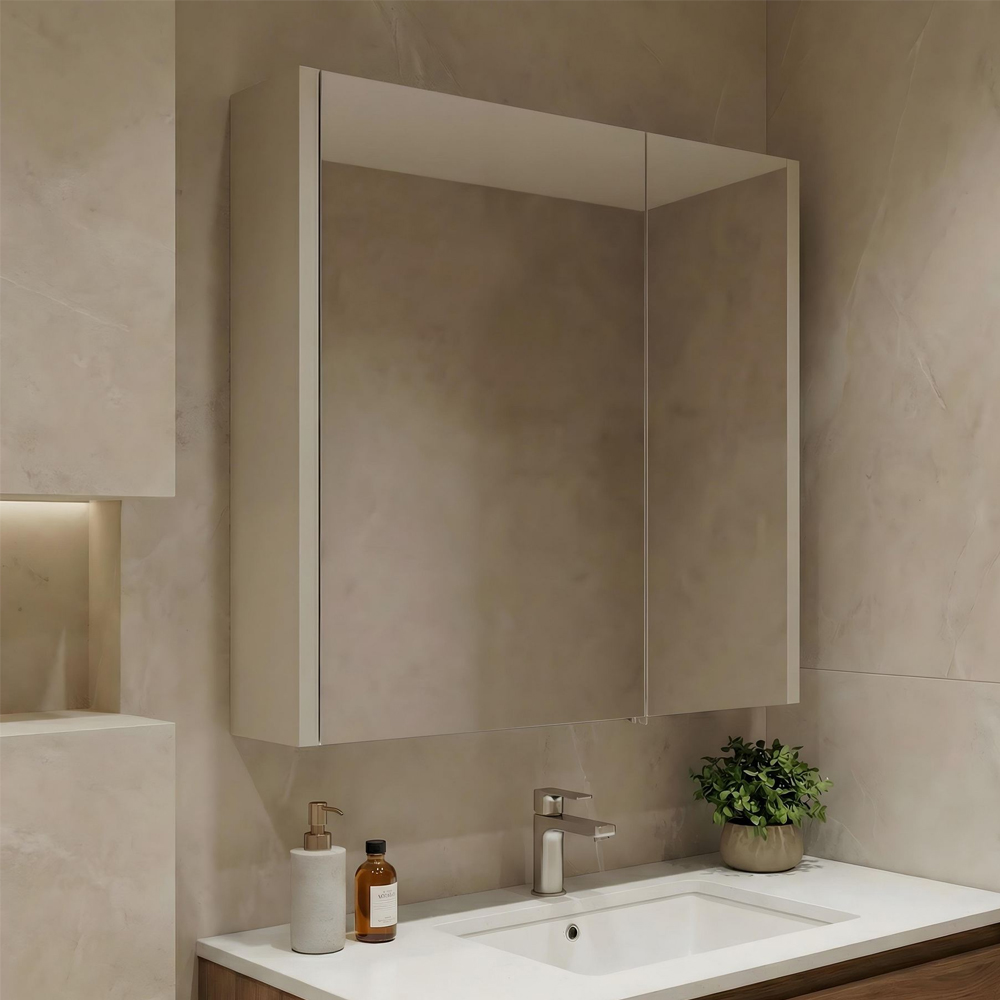 Arno Small Wooden Wall Mounted Bathroom Mirror Cabinet in Cashmere