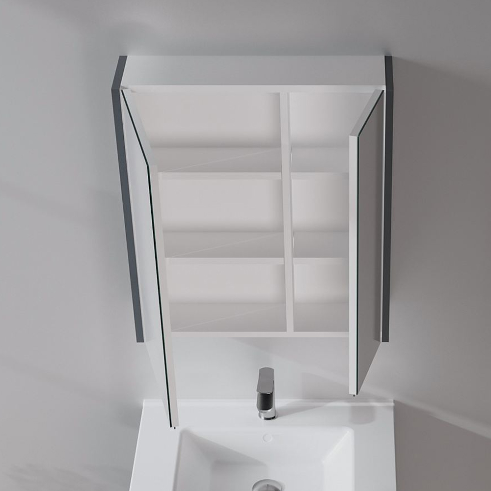 Arno Small Wooden Wall Mounted Bathroom Mirror Cabinet in Grey and Anthracite