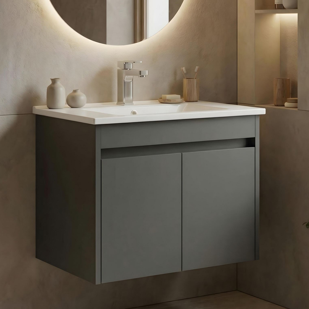 Arno Small Wooden Wall Mounted Vanity Unit with 2 Doors in Anthracite