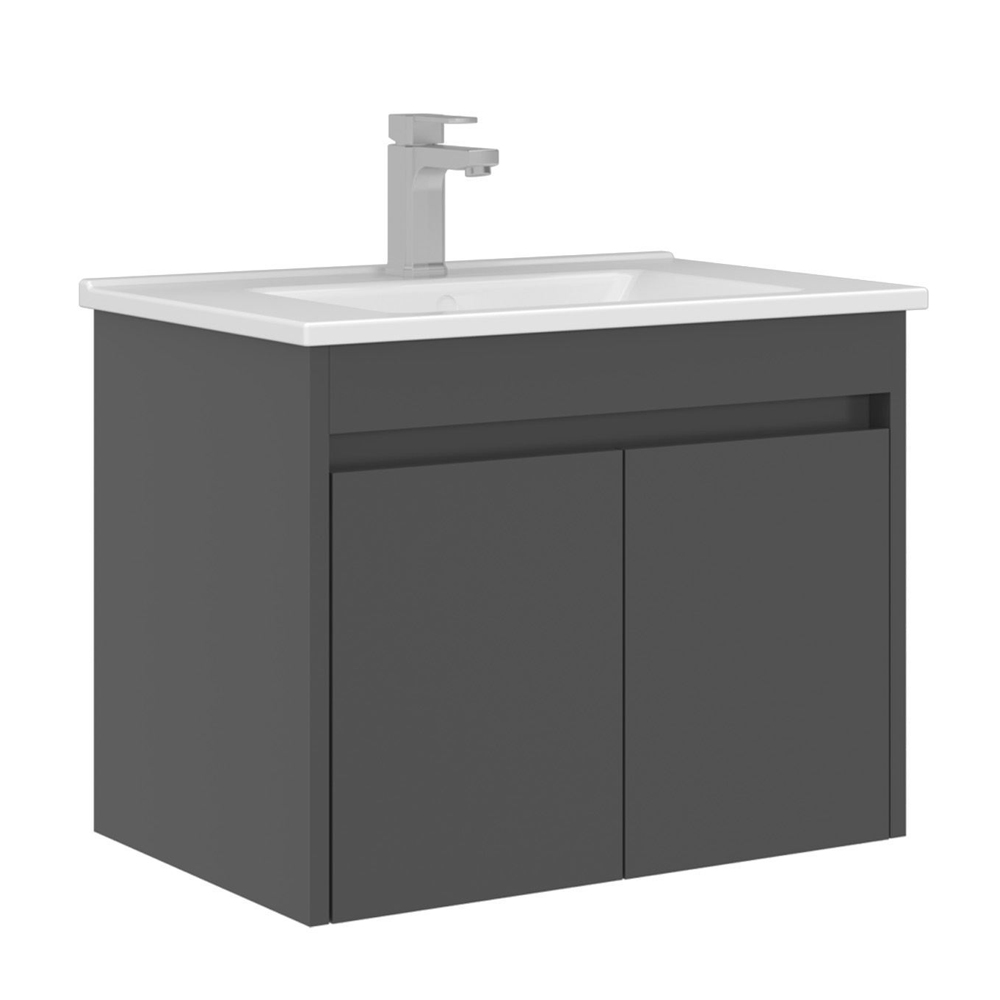 Arno Small Wooden Wall Mounted Vanity Unit with 2 Doors in Anthracite