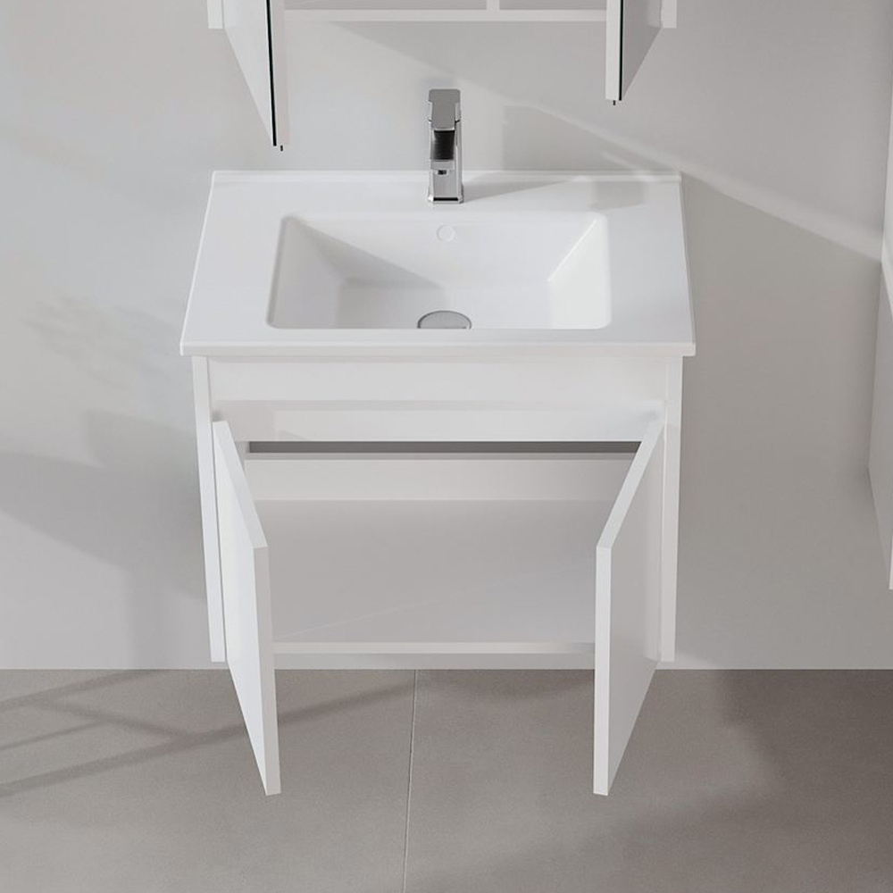 Arno Small Wooden Wall Mounted Vanity Unit with 2 Doors in White