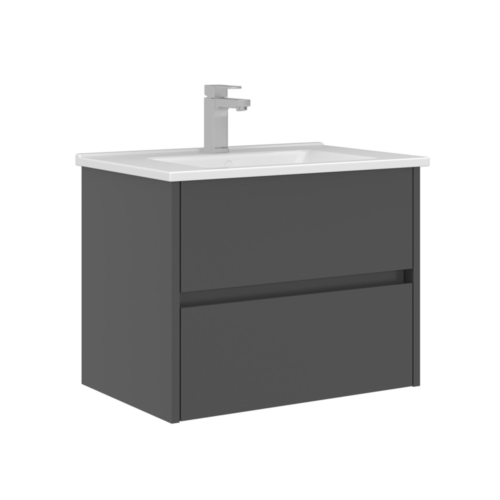 Arno Small Wooden Wall Mounted Vanity Unit with 2 Drawers in Anthracite