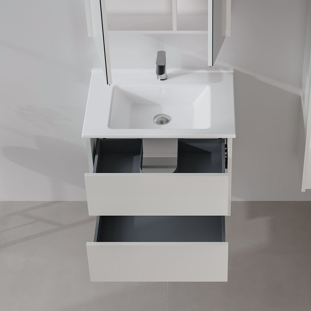 Arno Small Wooden Wall Mounted Vanity Unit with 2 Drawers in Cashmere
