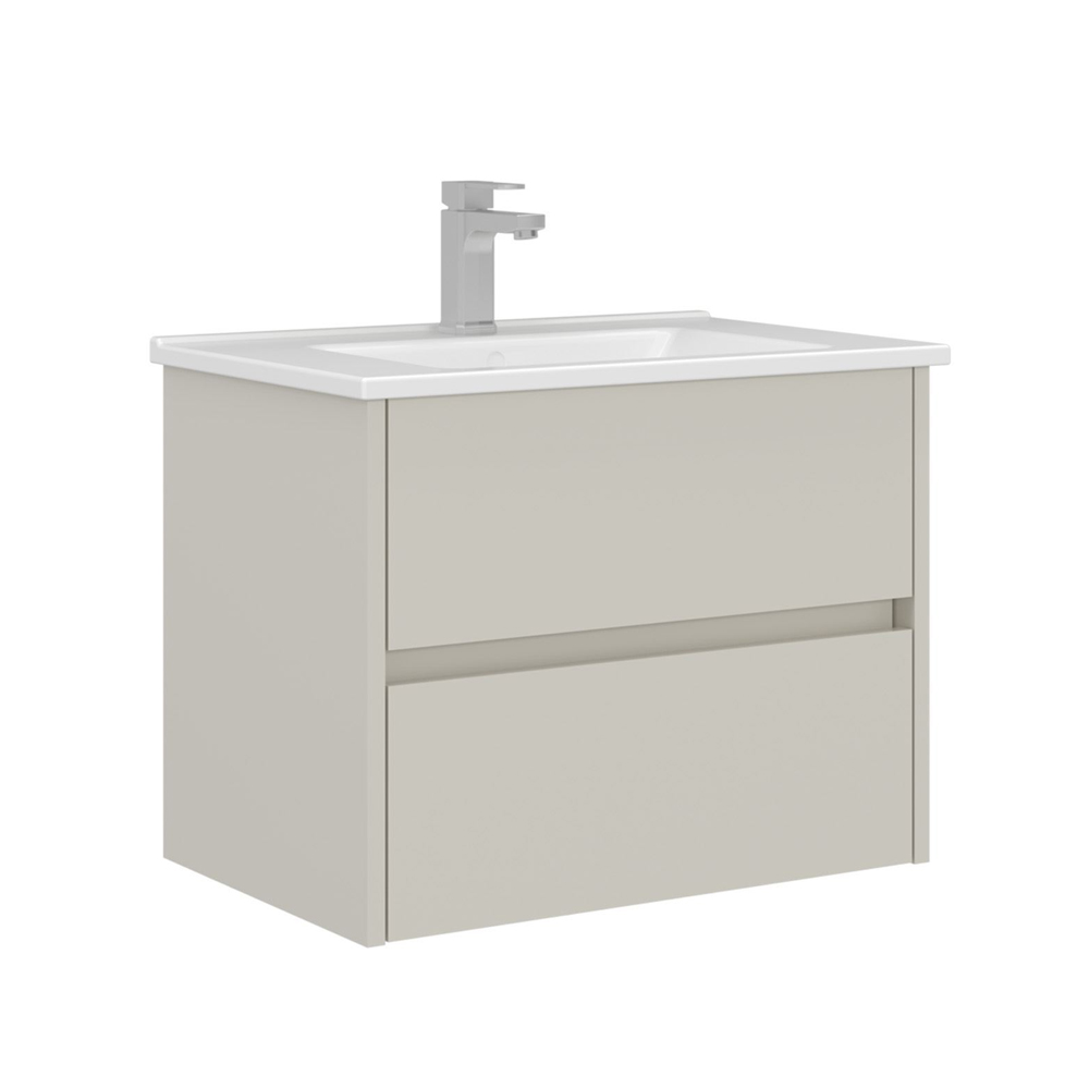Arno Small Wooden Wall Mounted Vanity Unit with 2 Drawers in Cashmere
