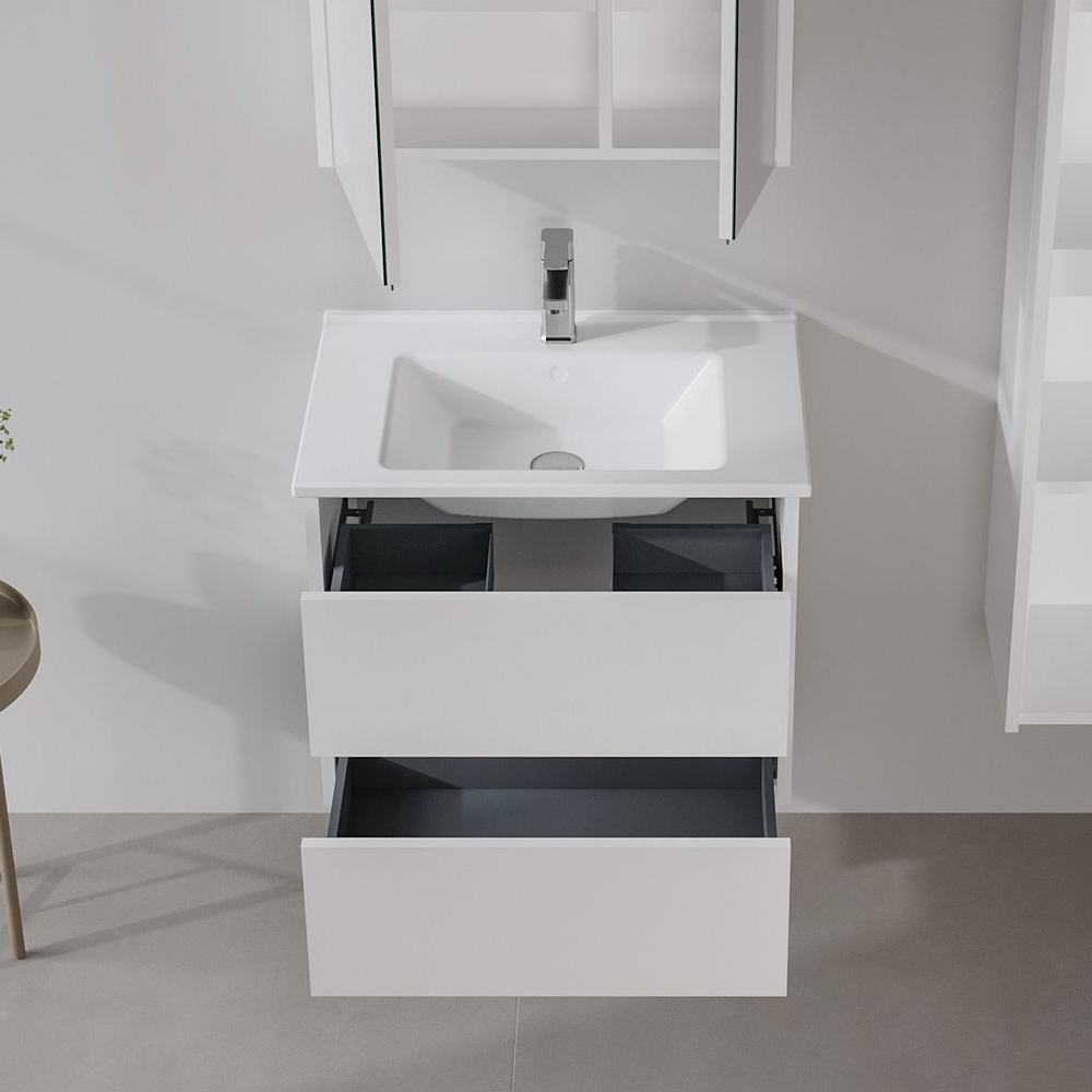 Arno Small Wooden Wall Mounted Vanity Unit with 2 Drawers in White