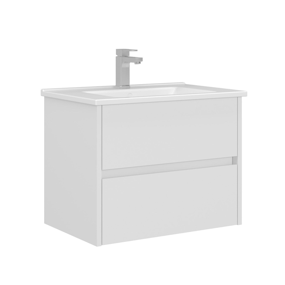 Arno Small Wooden Wall Mounted Vanity Unit with 2 Drawers in White